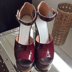 Maison Martin Margiela Red and Brown Heels with Platform Sole